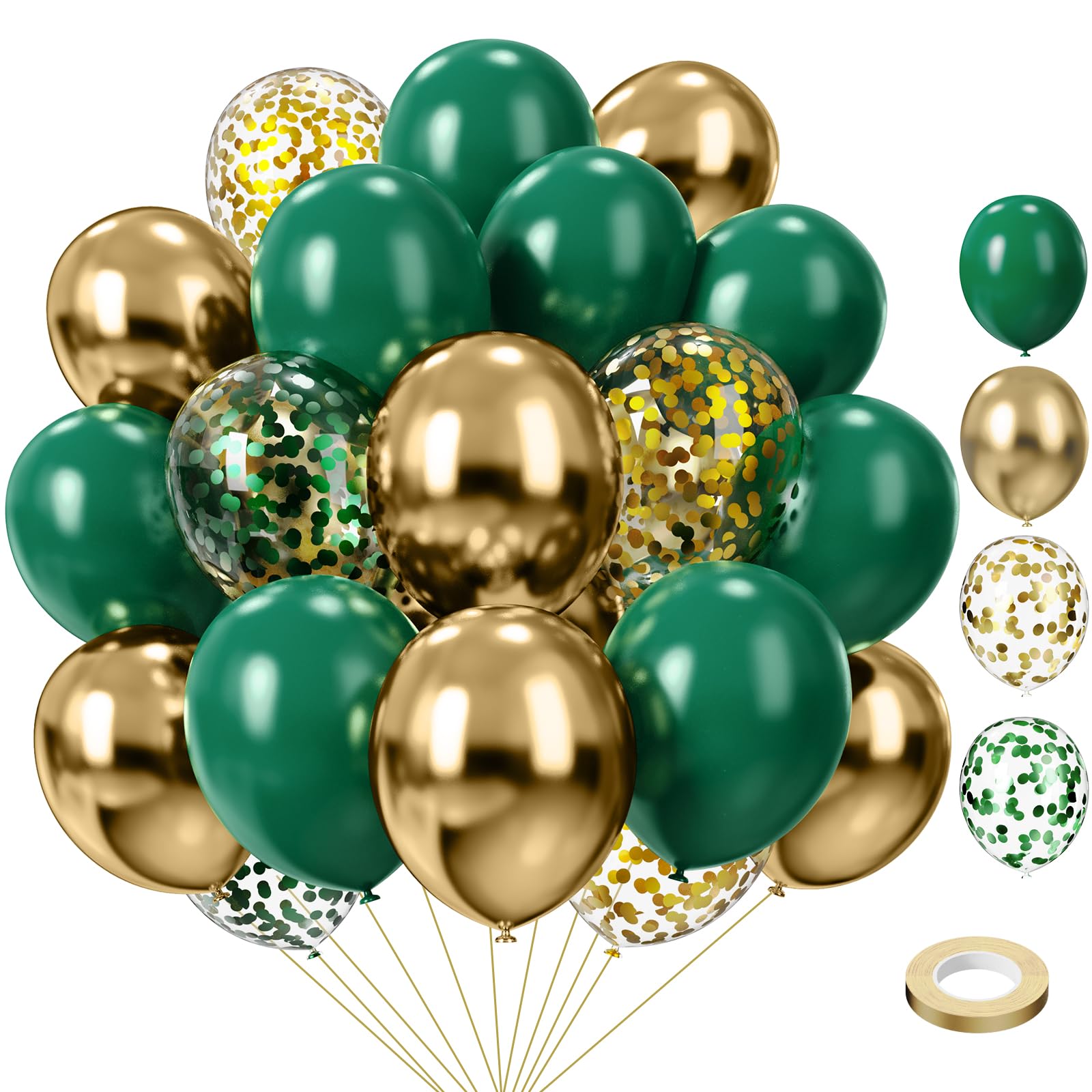 Green and Gold Balloon,57Pcs Green Gold Balloons Party Decorations 12in Dark green,metallic gold Latex Party Balloons for Birthday Decorations, Baby shower,Graduation,Jungle Party Decora