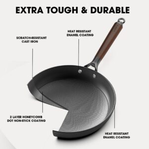 LAMFO Non Stick Frying Pans, 12" Honeycomb Long-Lasting Cast Iron Skillets, Durable Lightweight Cooking Cast Iron Pan w/Detachable Handle, Oven Dishwasher Safe, 2024 Upgrade Nonstick Pan