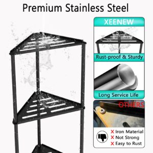 XEENEW Standing Shower Caddy Corner, 3 Tier Stainless Steel Shower Organizer Stand, Metal Rustproof Corner Shower Shelf, Shower Stands for Inside Shower Bathroom Bathtub（Matte Black）