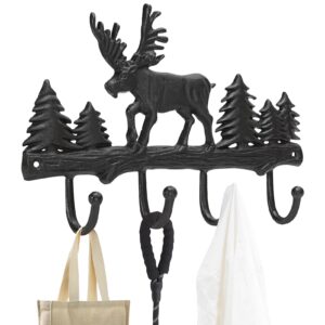 tecana heavy duty coat rack wall mount - cast iron moose deer coat hooks wall mount | black decorative wall hooks for entryway