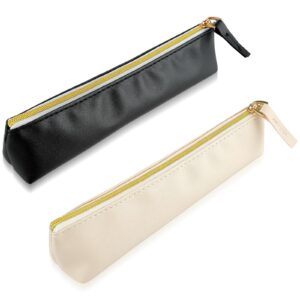 gjinxi 2pcs pu leather pen pouches, simple cosmetic makeup pouch bag, slim small pen case bag with zipper, pouch bag for pens markers