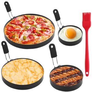 4 packs omelet ring & pancakes ring & egg ring set for griddle,non-stick stainless steel 8" omelette ring 6" pancake rings 4" crumpet ring,3" egg ring,griddle crepe ring egg maker with silicone handle