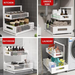 Under Sink Organizer and Storage Adjustable Height 2 Tier Bathroom Organizer Pull Out Cabinet Organerkitchen organizers and storage fridge organizers and storage,White,XL-1 Pack