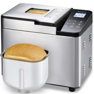 briskind bread maker machine with ceramic nonstick pan, 19 menus, 2 pound stainless steel breadmaker with glass touch panel, gluten free, sourdough starter, custom setting, 3 loaf sizes & crust colors