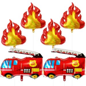 6 pcs red fire balloons, fire truck balloons, large fire flame truck balloons for fire firefighting theme decorations, fire shape nylon balloons for fire birthday party decorations baby shower