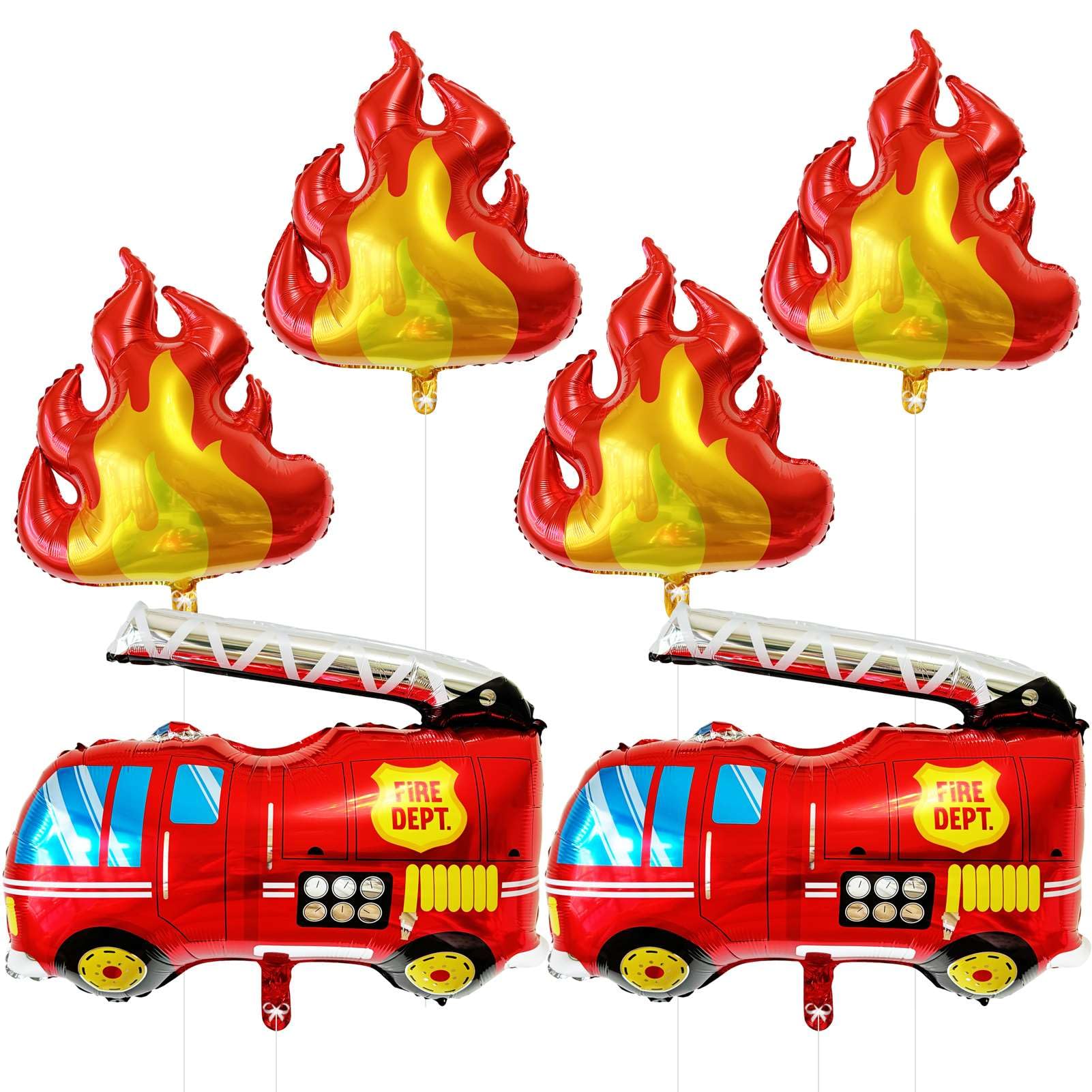 6 Pcs Red Fire Balloons, Fire Truck Balloons, Large Fire Flame Truck Balloons for Fire Firefighting Theme Decorations, Fire Shape Nylon Balloons for Fire Birthday Party Decorations Baby Shower