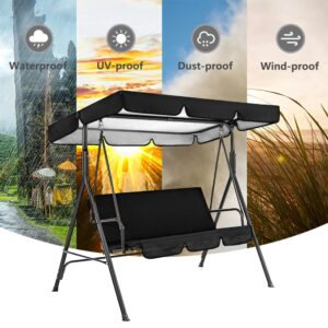 Swing Canopy Replacement for Outdoor Patio Swing Chair 2/3 Seater Waterproof Porch Swing Seat Canopy Cover Garden Hammock Top Cover for Seat Furniture, Canopy only (Black, 65x45×5.9 Inch)