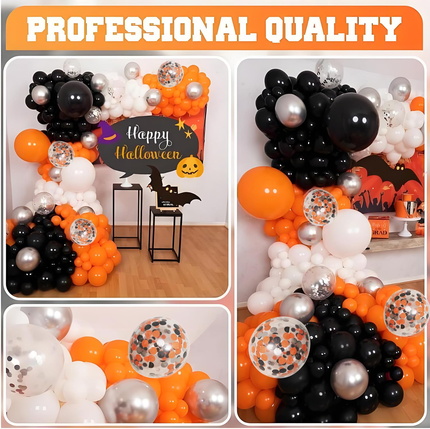 Halloween Orange Black and White Balloons Decorations, 50pcs 12 Inch Black Orange Confetti Latex Balloons for Baby Shower Birthday Anniversary Graduation Party Supplies