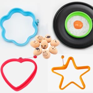 Silicone Egg Rings,Cute Egg Molds,Food Grade Egg Cooking Rings,Multicolor Egg Ring Set,Reusable Fried Egg Molds,Multi-shapes Molds for Cooking(4Pcs, 4 Inches)