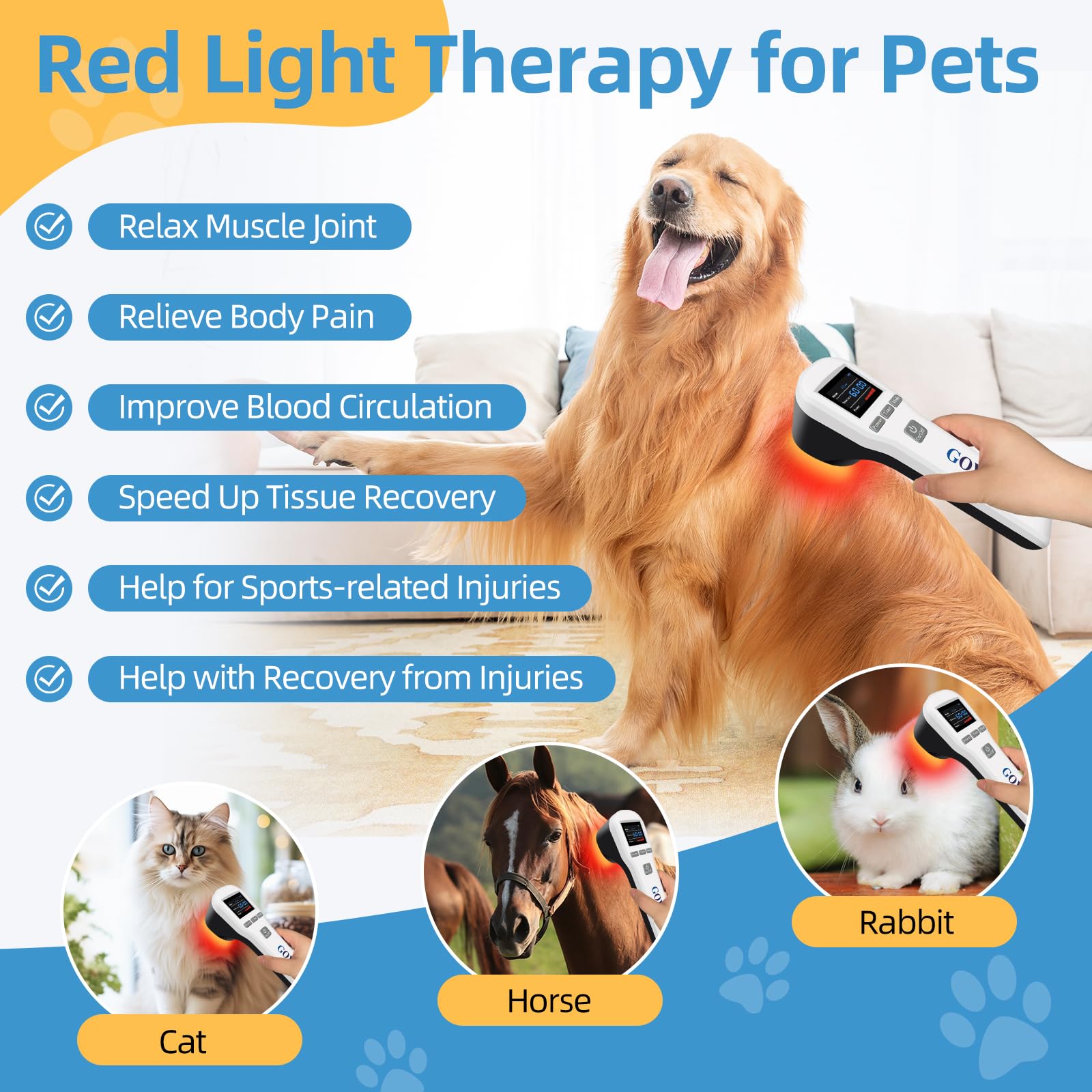 GOVW Cold Laser Therapy Device for Dogs, Infrared Light Therapy Wand, 2x940nm+2x850nm+16x650nm, Red Light Therapy for Hip & Joint Care Arthritis Pain Relief, Low Level Laser Therapy for Wound Healing