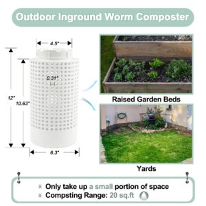 WSEYU Inground Worm Farm Composter, Outdoor In-Ground Worm Compost Bin for Raised Garden Beds and Yards, In Ground Worm Composting Bin 2 Gallons for Recycling Scraps, 6.3"x6.3"x12", BPA Free, White