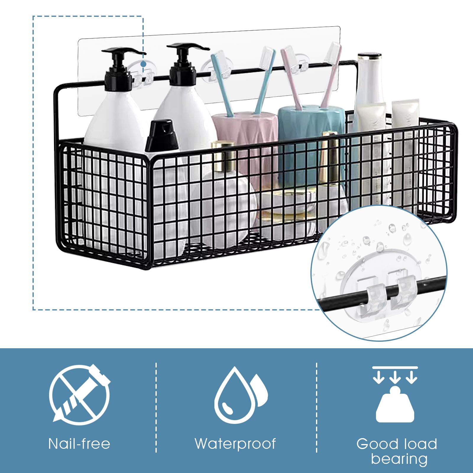 3 Pcs Shower Caddy Adhesive for Replacement No Drilling Shower Wall Caddy Hooks Corner Shower Caddy Adhesive Replacement Strong Sticker Hooks for Soap Holder,Bathroom Storage Shelves and Kitchen Racks