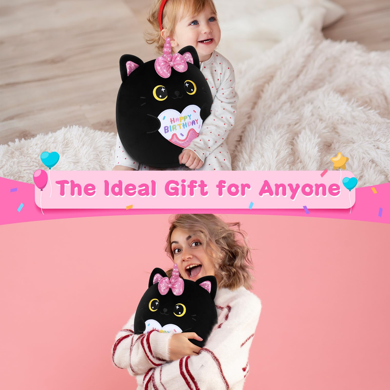 Happy Birthday Gift Black Cat Plush Toys-11'' Black Cat Plushies Anime Plush-Kawaii Birthday Plushie Stuffed Animals Cute Plushies, Black Cat Plush Pillow Cat Plushie Birthday Gifts for Kids