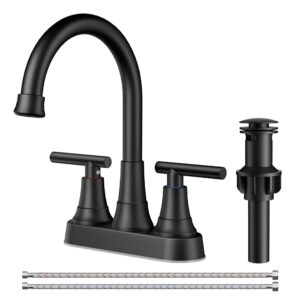 forious matte black bathroom faucets 3 hole, centerset faucet for bathroom sink with pop up drain, lead-free two handles 4 inch bathroom sink faucet for basin,vanity, farmhouse