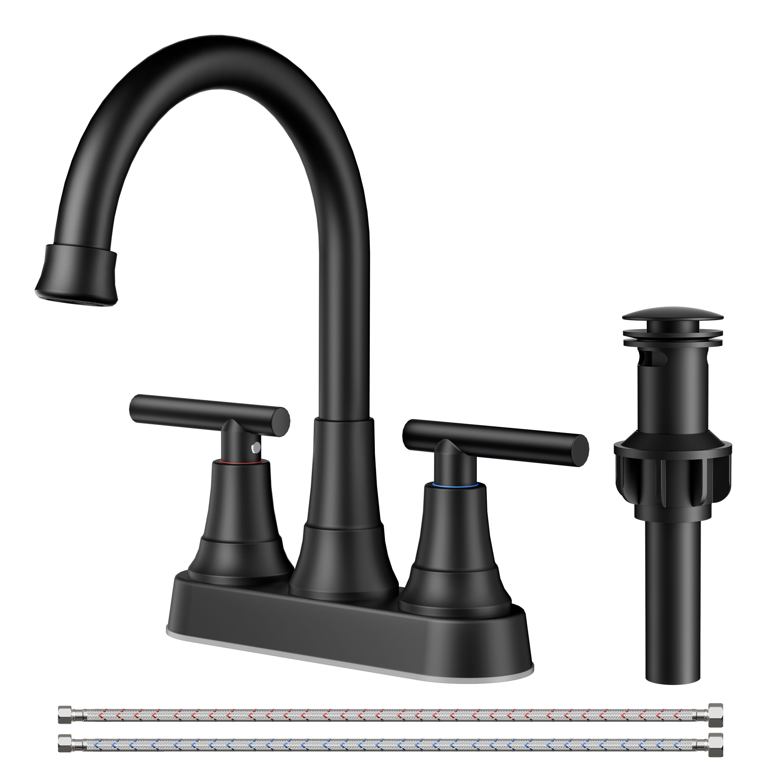 FORIOUS Matte Black Bathroom Faucets 3 Hole, Centerset Faucet for Bathroom Sink with Pop up Drain, Lead-Free Two Handles 4 Inch Bathroom Sink Faucet for Basin,Vanity, Farmhouse