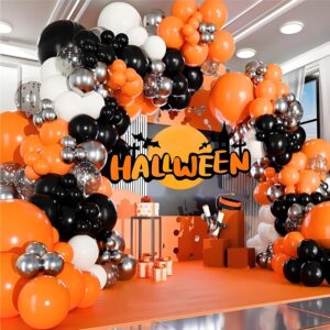 Halloween Orange Black and White Balloons Decorations, 50pcs 12 Inch Black Orange Confetti Latex Balloons for Baby Shower Birthday Anniversary Graduation Party Supplies