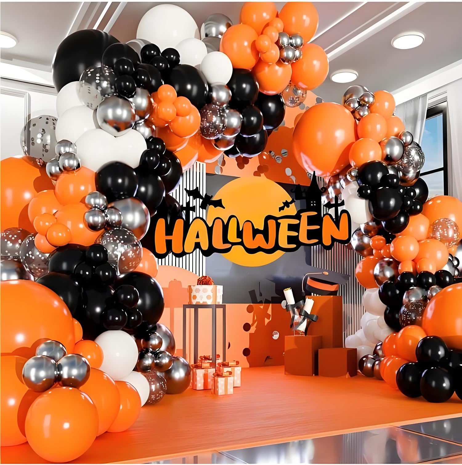 Halloween Orange Black and White Balloons Decorations, 50pcs 12 Inch Black Orange Confetti Latex Balloons for Baby Shower Birthday Anniversary Graduation Party Supplies