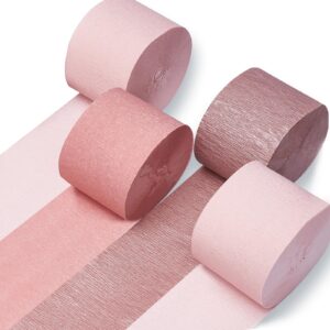 partywoo crepe paper streamers 4 rolls 328ft, pack of metallic rose gold, pink, dusty pink party streamers for bride to be party decorations, bachelorette party decorations (1.8 inch x 82 ft/roll)