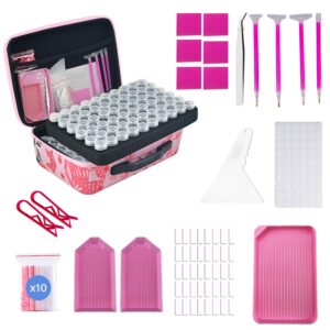 LIRUNQIU Diamond Painting Storage Containers, 120 Slots Diamond Art Accessories and Tools Kits Storage Box(Pink)