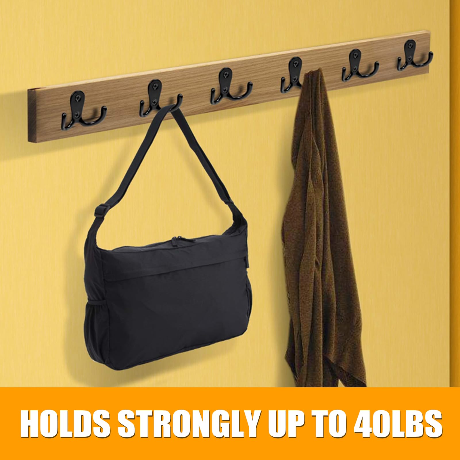 LAIJAUR 10 Pack Coat Hooks Wall Mounted with 20 Screws Black Hooks for Coat, Scarf, Bag, Towel, Key, Cap, Cup, Hat