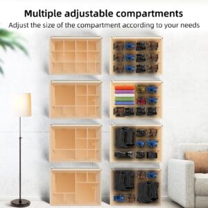 WishJazz 2 Pack Shoe Organizer for Closet, Fits 24 Pairs, Adjustable Dividers for Shoe Storage Boxes, Shoe Storage Bins with Clear Cover Stackable, Foldable Shoe Holder for sandal organizer, Beige