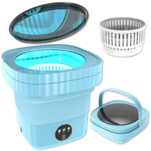 portable washing machine, small washing machine, foldable washer and spin dryer, mini collapsible laundry for travel, sutiable for apartment, dorm, camping, rv, underwears, socks, baby clothes, blue