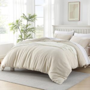 Grassix Linen Duvet Cover King Size - Soft Duvet Cover Set, Breathable Linen Comforter Cover, Luxury Bedding Set for Housewarmings Gift Natural Linen 104"x90"