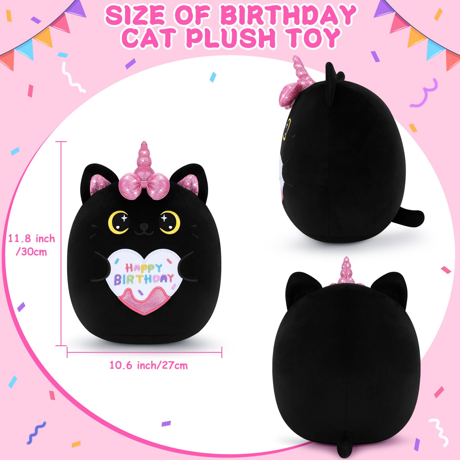 Happy Birthday Gift Black Cat Plush Toys-11'' Black Cat Plushies Anime Plush-Kawaii Birthday Plushie Stuffed Animals Cute Plushies, Black Cat Plush Pillow Cat Plushie Birthday Gifts for Kids