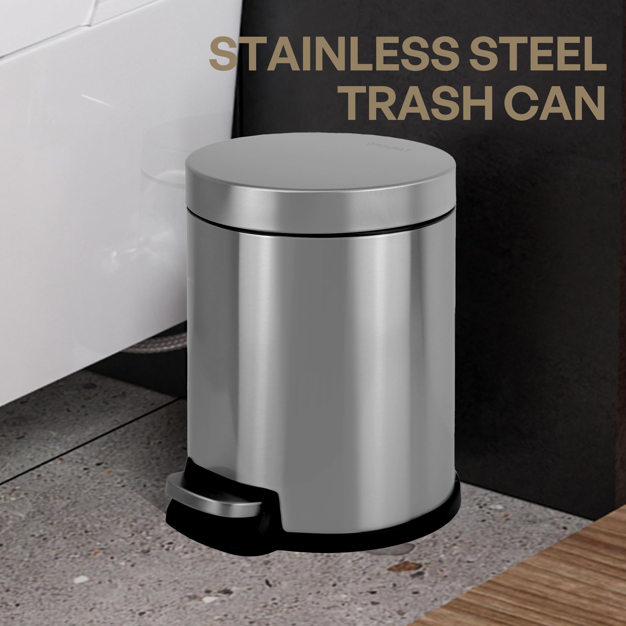 TARUNMO Kitchen Trash Can 1.32Gal Stainless Steel Bathroom Trash Can, Ideal Bathroom Garbage Can, Kitchen Trash can with Soft-Close Lid 5L