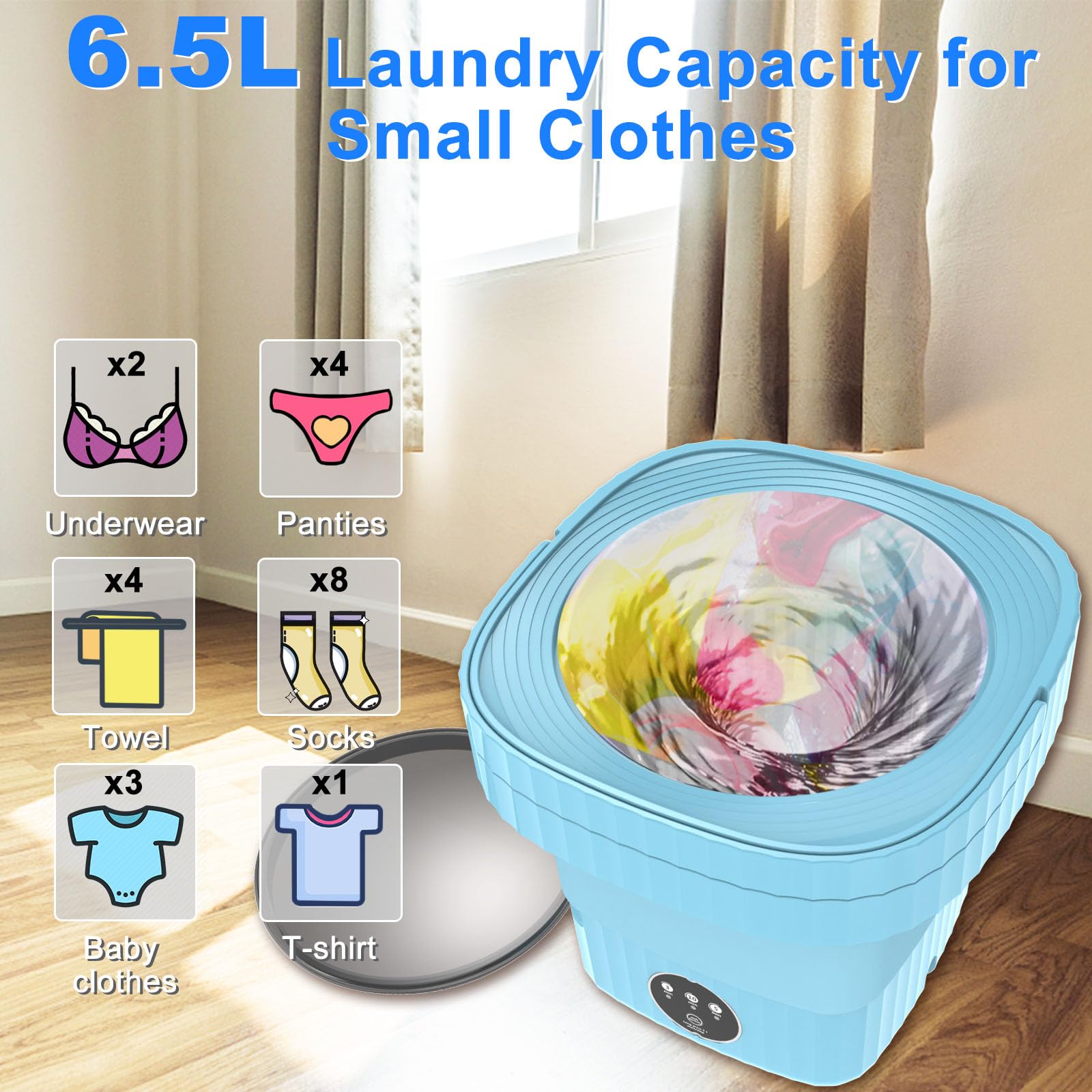 Portable Washing Machine, Small Washing Machine, Foldable Washer and Spin Dryer, Mini Collapsible Laundry for Travel, Sutiable for Apartment, Dorm, Camping, RV, Underwears, Socks, Baby Clothes, Blue