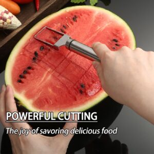 2pcs Stainless Steel Fruit Cutter, Watermelon Fork Slicer Cutter, 2 in 1 Cutting Tool for Kitchen Camping Party, Sanding Texture. Comfortable Grip, Smooth and Polished (2 Upgraded)