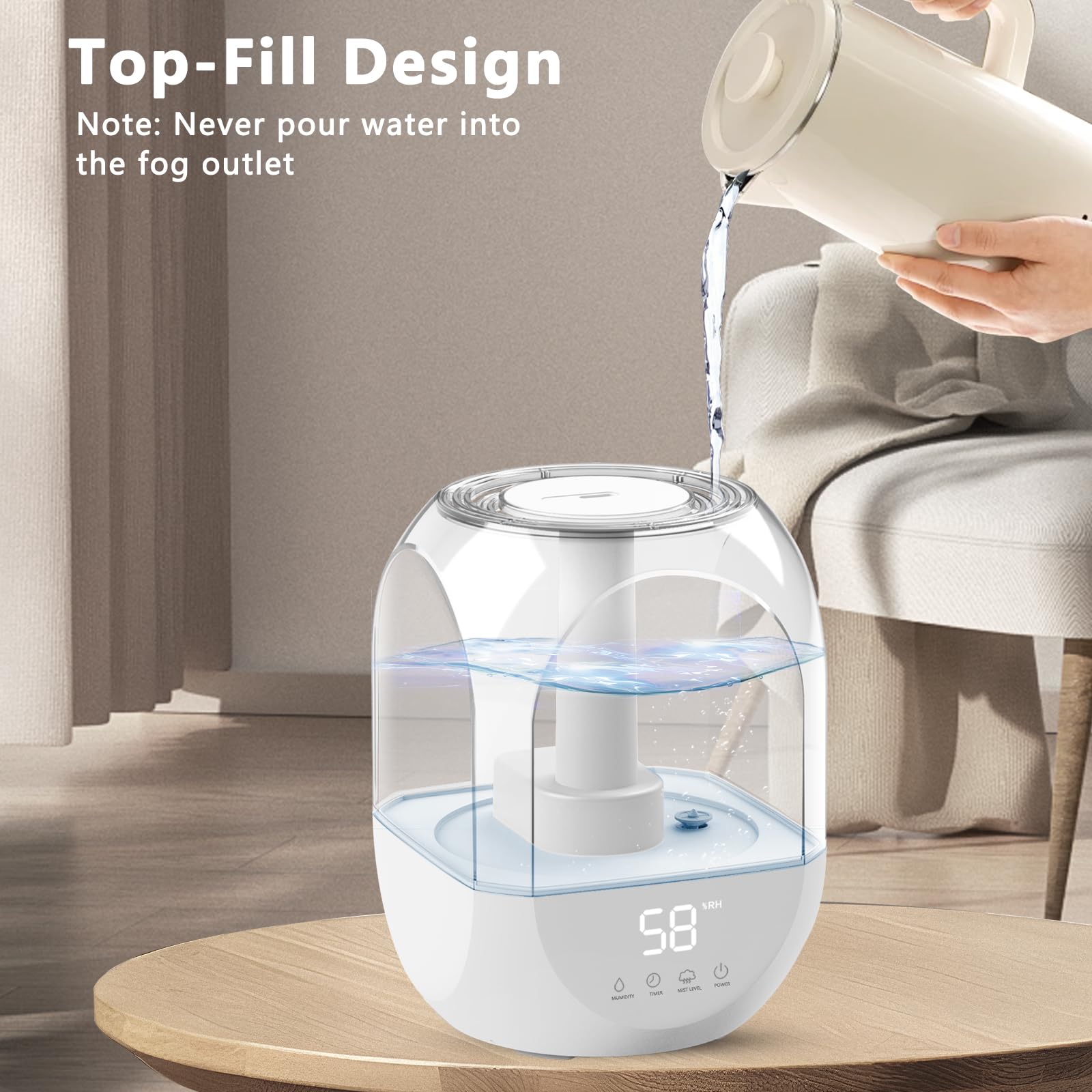 KZF Humidifiers for Bedroom, 5L Cool Mist Top Fill Humidifier, 36H Runtime, Quiet Ultrasonic Humidifiers for Baby Nursery, Home, Large Room (White) (White)