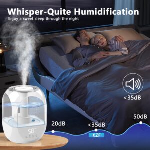 KZF Humidifiers for Bedroom, 5L Cool Mist Top Fill Humidifier, 36H Runtime, Quiet Ultrasonic Humidifiers for Baby Nursery, Home, Large Room (White) (White)