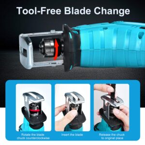 Cordless Brushless Power Reciprocating Saws Tool 0-3000 RPM for Makita 18V LXT BL1850B Battery Compact One-Handed Recipro Saw for Wood/Metal/PVC Cutting（No Battery）