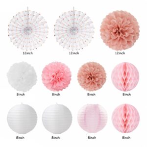 Light-Pink Rose-Gold Bachelorette Party-Decorations - 21pcs Baby Bridal Shower Banner Garland, Bride To Be Paper Streamers Lanterns,flower Tissue Pom Poms Fan Supplies,Wedding Backdrop Decor Huglony