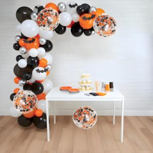 Halloween Orange Black and White Balloons Decorations, 50pcs 12 Inch Black Orange Confetti Latex Balloons for Baby Shower Birthday Anniversary Graduation Party Supplies