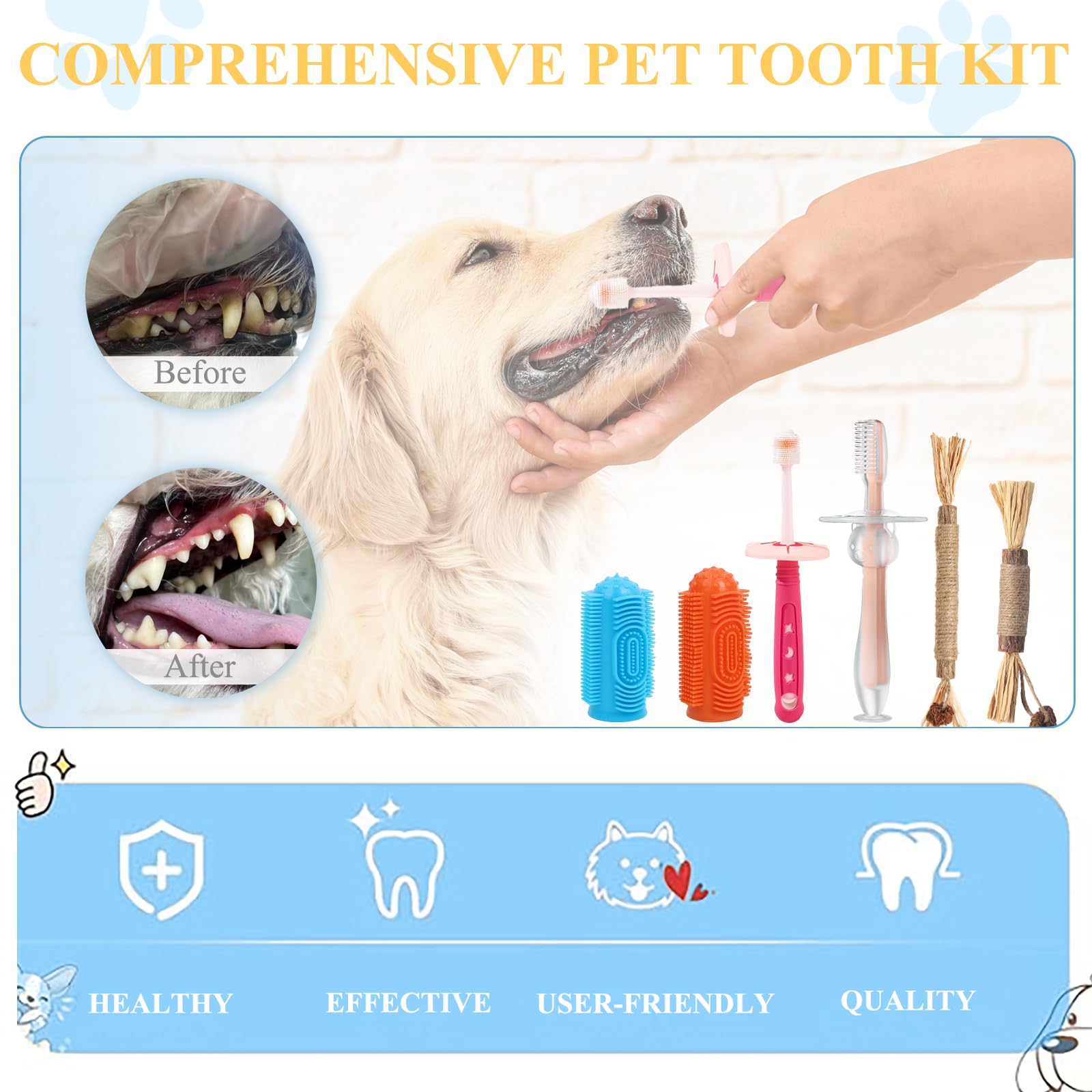 6Pcs Cat Tooth Brushing kit, Includes 360° Silicone Cat Toothbrushes with Suction Cup Holders Anti-choking, Dog Finger Toothbrushes, Dental Silvervine Catnip Toys - Safe Oral Hygiene for Dogs and Cats