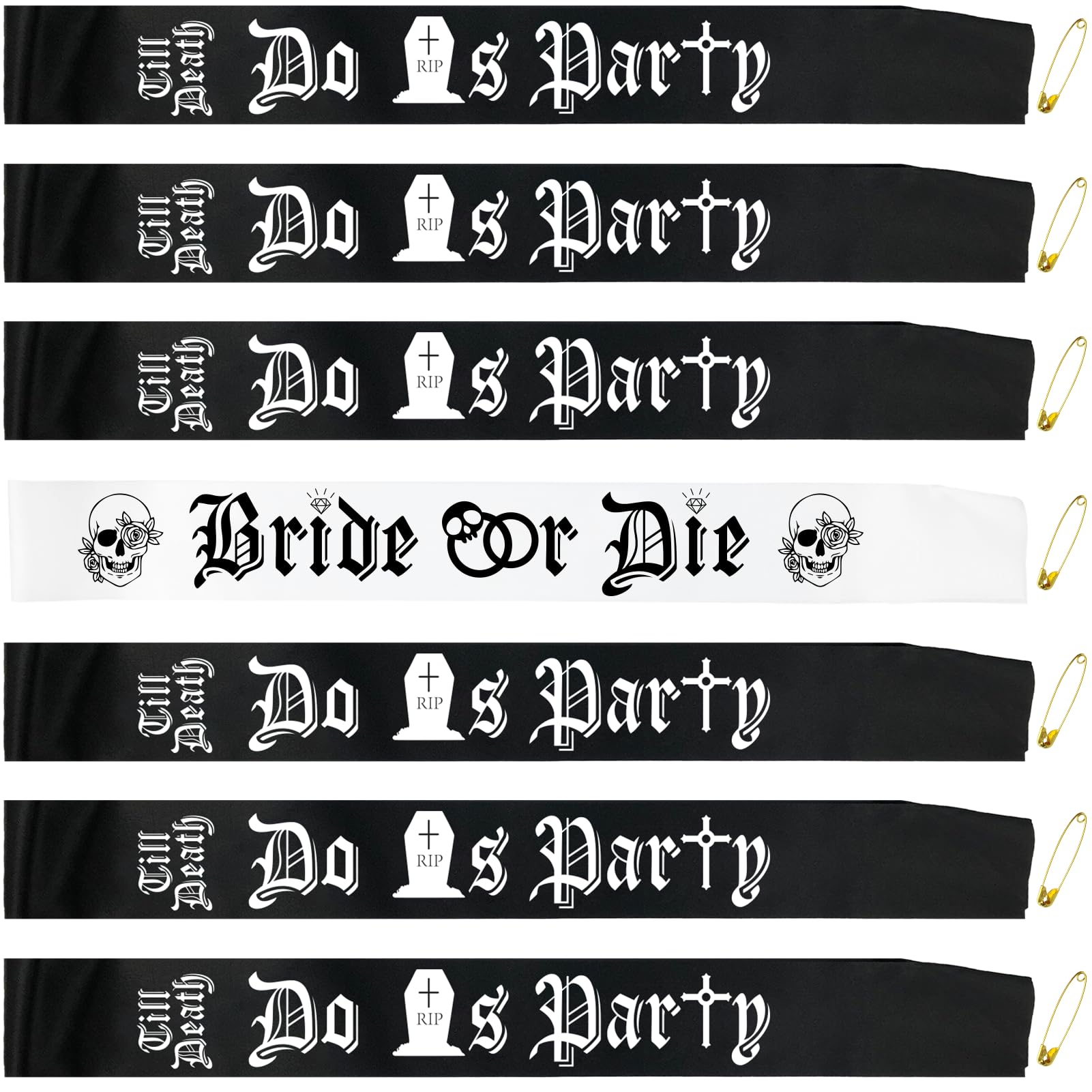 7 Pcs Bride or Die Bachelorette Party Decorations, White Bride or Die Sash and Black Till Death Do Us Party Sashes for Hen Party Bridal Shower Wedding Engagement Halloween Bachelorette Supplies