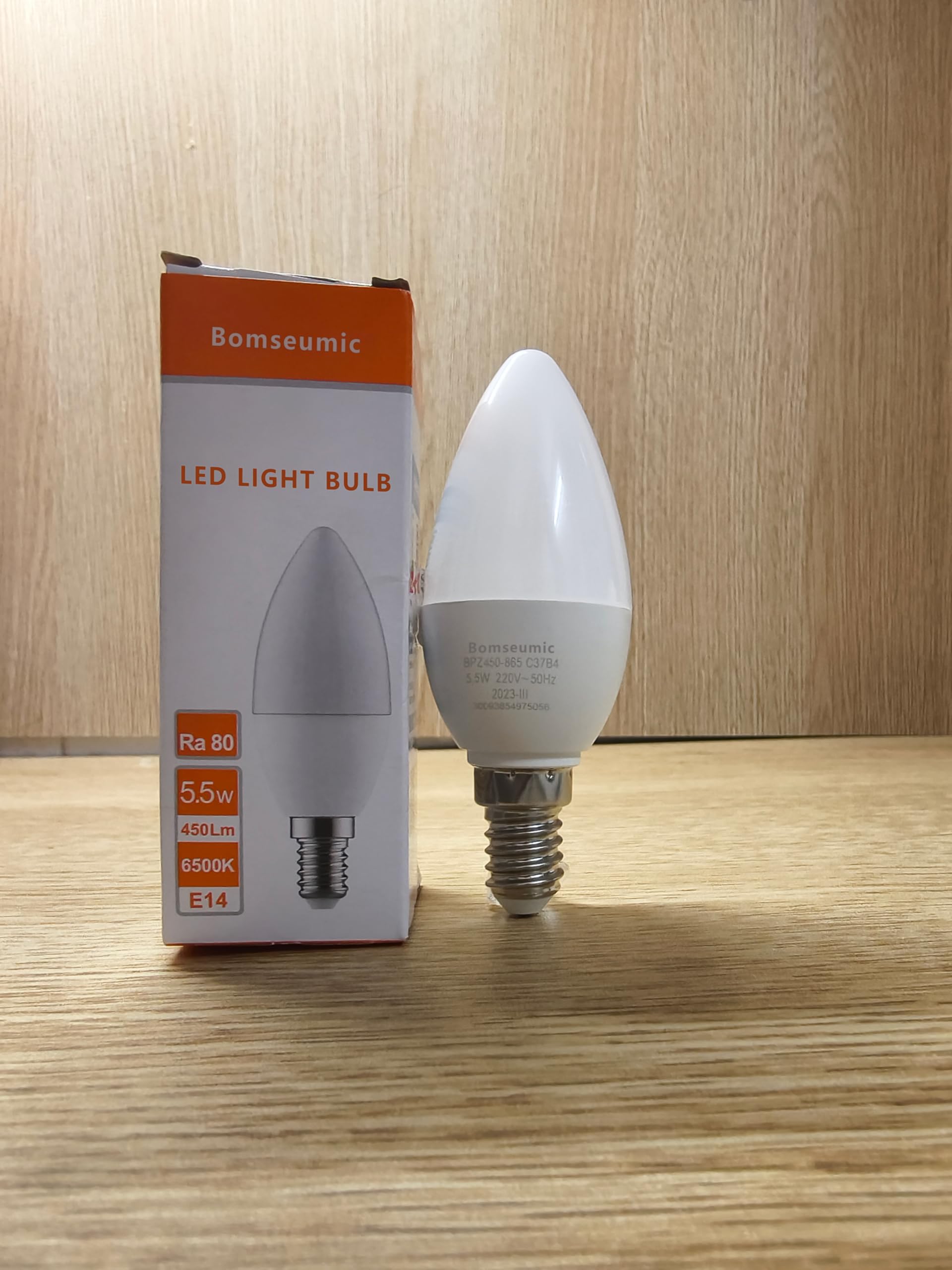 BOMSEUMIC LED Light Bulb C37, Warm White 6500K, Equivalent Candelabra LED Light Bulbs, Replacement Bulb for Chandelier, Candle Lightbulbs, Non-Dimmable, 1 Pack