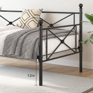 VECELO Twin Daybed with Headboard, Heavy-Duty Metal Slats Support, Sofa Bed Platform Mattress Foundation for Living Room, Guest Room, Easy Assembly, Black