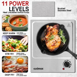 CUSIMAX Electric Hot Plate, 1500W Single Burner, Hot Plate for Cooking Electric Burner, Portable Countertop Burner Stainless Steel, Easy to Clean