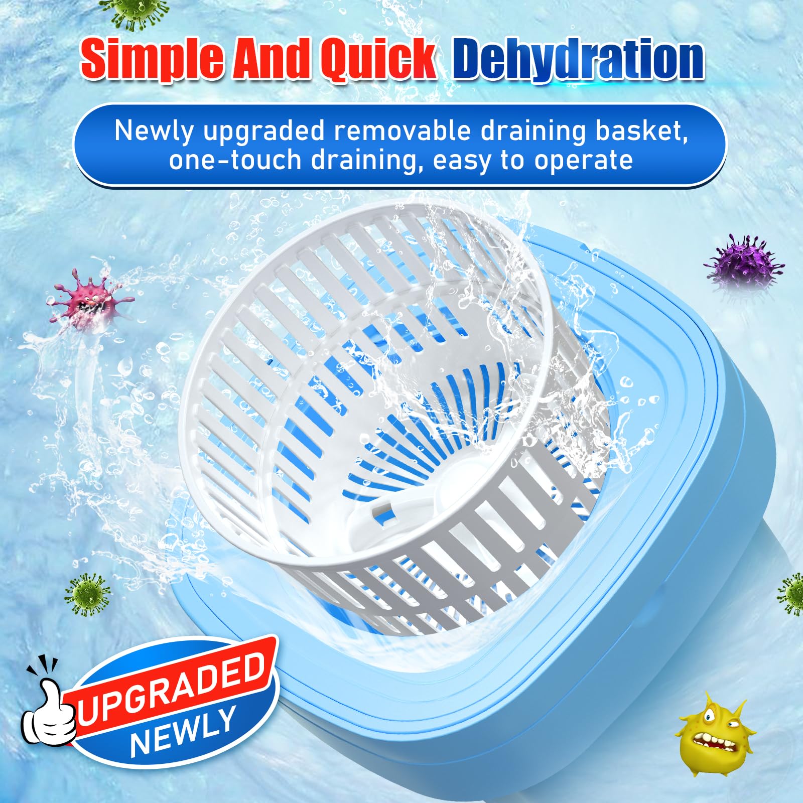 Portable Washing Machine with 3 Intelligent Cleaning Modes,11L Mini Washer with Foldable Design,Mini Folding Washing for Travel,Camping,Apartment,Dorm,Baby Clothes,Socks,Underwear Blue