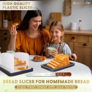 SliceElite Bread Slicer for Homemade Bread with Adjustable Width - Effortless & Consistent Slices, Folds Flat for Compact Storage, Built-in Crumb Tray & Bonus 8-Inch Serrated Bread Knife!