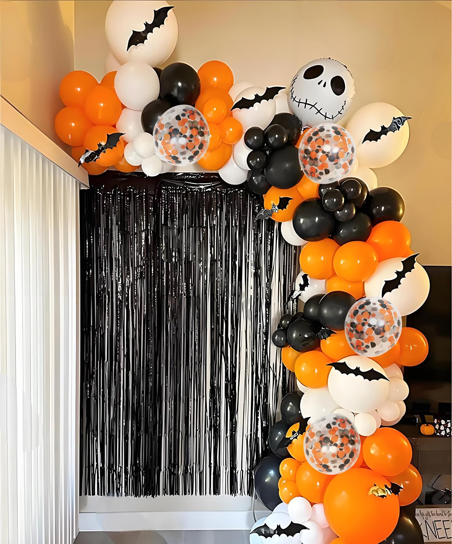 Halloween Orange Black and White Balloons Decorations, 50pcs 12 Inch Black Orange Confetti Latex Balloons for Baby Shower Birthday Anniversary Graduation Party Supplies