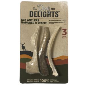 dog delights 3-pack elk antlers dog treats – long-lasting chews, naturally shed, supports dental health & provides essential minerals - from canada