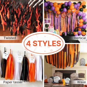 PartyWoo Crepe Paper Streamers 4 Rolls 328ft, Pack of Crepe Paper Black and Orange Party Streamers, Crepe Paper for Birthday Decorations, Party Decorations, Halloween Decorations (1.8 In x 82 Ft/Roll)