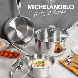 MICHELANGELO Stainless Steel Sauce Pan Set - 1, 2, 3 Qt Saucepans with Lids, Small Stainless Steel Pots for Cooking, Induction Compatible, Dishwasher & Oven Safe