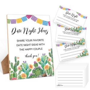 date night ideas for couples, bridal shower games date night sign, 1 wooden sign with 50 cards, mexican fiesta wishes advice game for wedding, bachelorette party night, engagement decoration