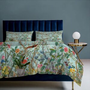 MSSHUKYTT Abstract William Morris Floral Bird Duvet Cover Set 3 Piece Queen Size,Rustic Mid Century Spring Garden Green Leaves Florals Bedding Set 2 Pillow Sham(No Insert)