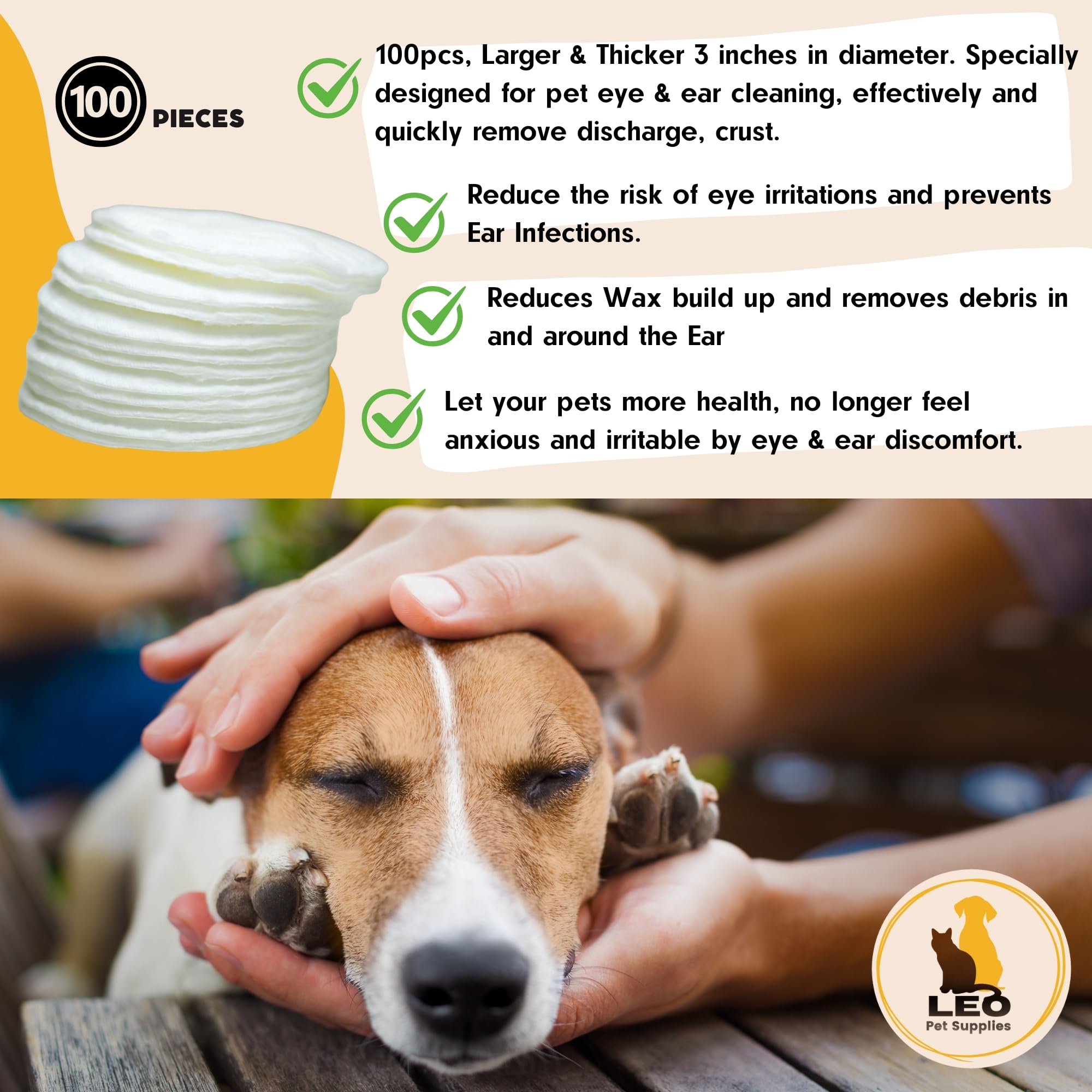 Leo Pet Supplies - Eye & Ear Wipes for Pets - (100 Count) - Cleanser for Dogs and Cats, Non-Irritating Ingredients; Aloe Essence and Coconut Oil, Specially formulated, Everyday use, Unscented